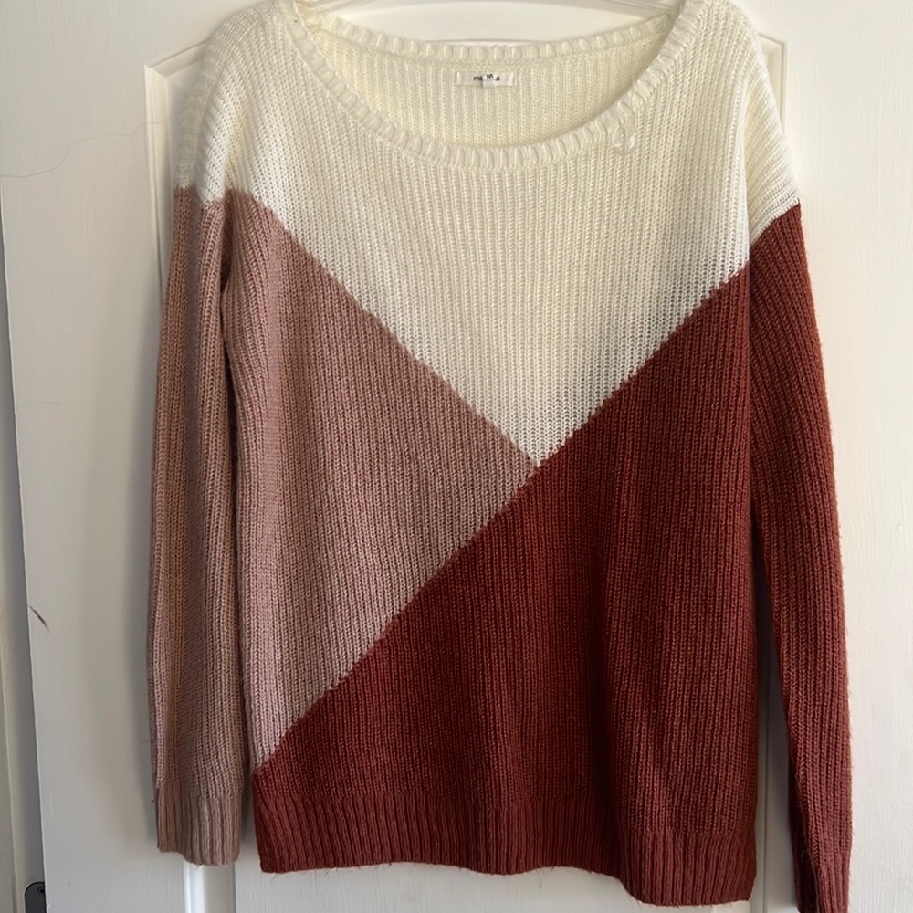 Maurices Rust Pink And White Color Block Sweater - image 1